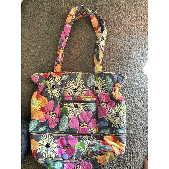 Vera Bradley Handbags - Vera Bradley Large Bag Jazzy Blooms Gray Pink Purse Shoulder Tote Floral Clean